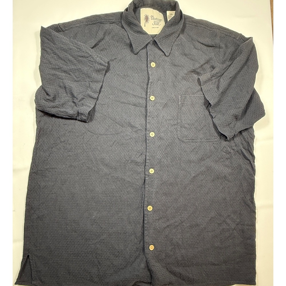 Vintage Silk Circa 1969 XXL Gray Button Up Shirt Men's Short Sleeve